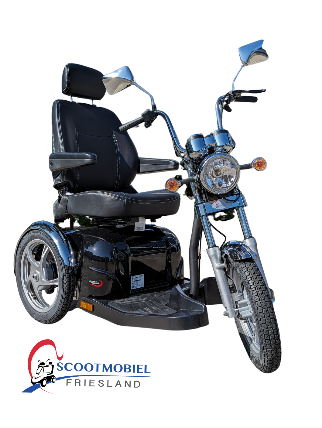 De Sportrider driewiel scootmobiel lijkt op een Harley-Davidson motor 