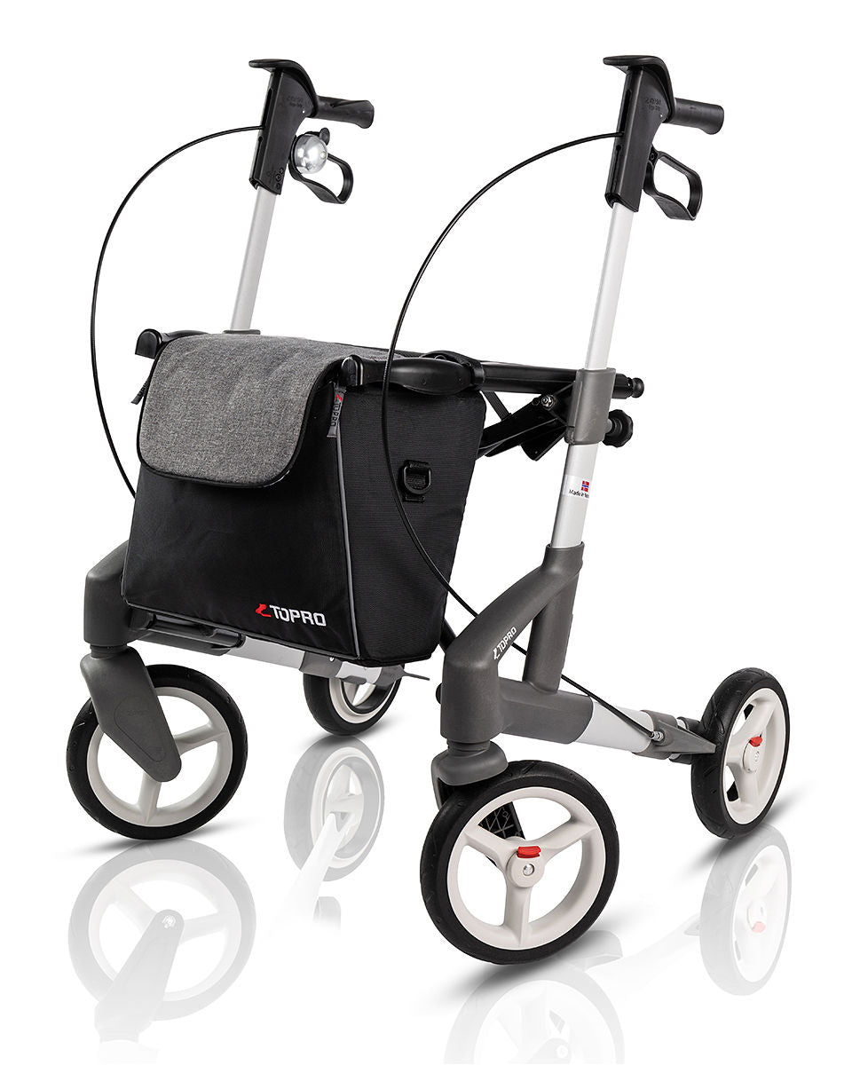 De Topro 5G rollator met een grote mand voorop en vier anti-lek banden 