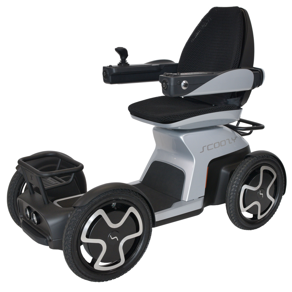 Een super moderne scootmobiel de Scoozy gemaakt in een futuristisch jasje